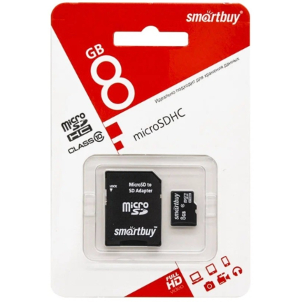 Карта Памяти SmartBuy MicroSD 8 GB + SD Adapter