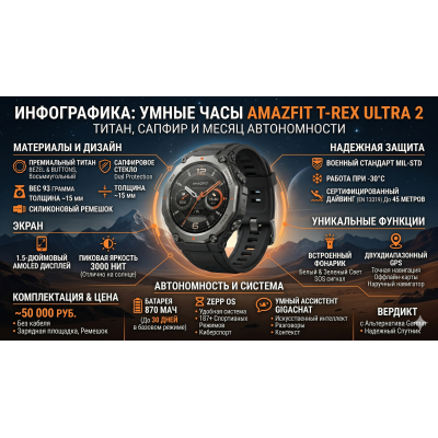 Умные часы Amazfit T-Rex Ultra 2. Титан, сапфир и месяц автономности