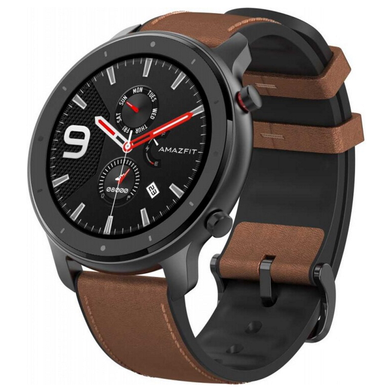 Смарт часы Amazfit GTR 47mm Aluminum alloy / Brown leather strap