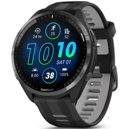 Garmin Forerunner 965 Carbon Gray DLC Titanium Bezel/Black Case and Black/Powder Gray Silicone Band